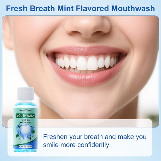 10 Pcs Mini Mouthwash Travel Size Bulk,Blue Portable Mint Flavor Mini Mouthwash Individual 35ml/1.2oz On The Go Mouth Wash Small Bottle for Travel,Office,Toiletry Kits