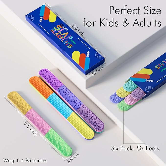 Sensory Slap Bracelets for Kids Teens,6PCS Fidget Toys Snap Bracelets for Stress Anxiety Autistic ADHD,Calm Down Classroom Travel Essentials Toys,Stuffers Gifts for Kids Boys Girls