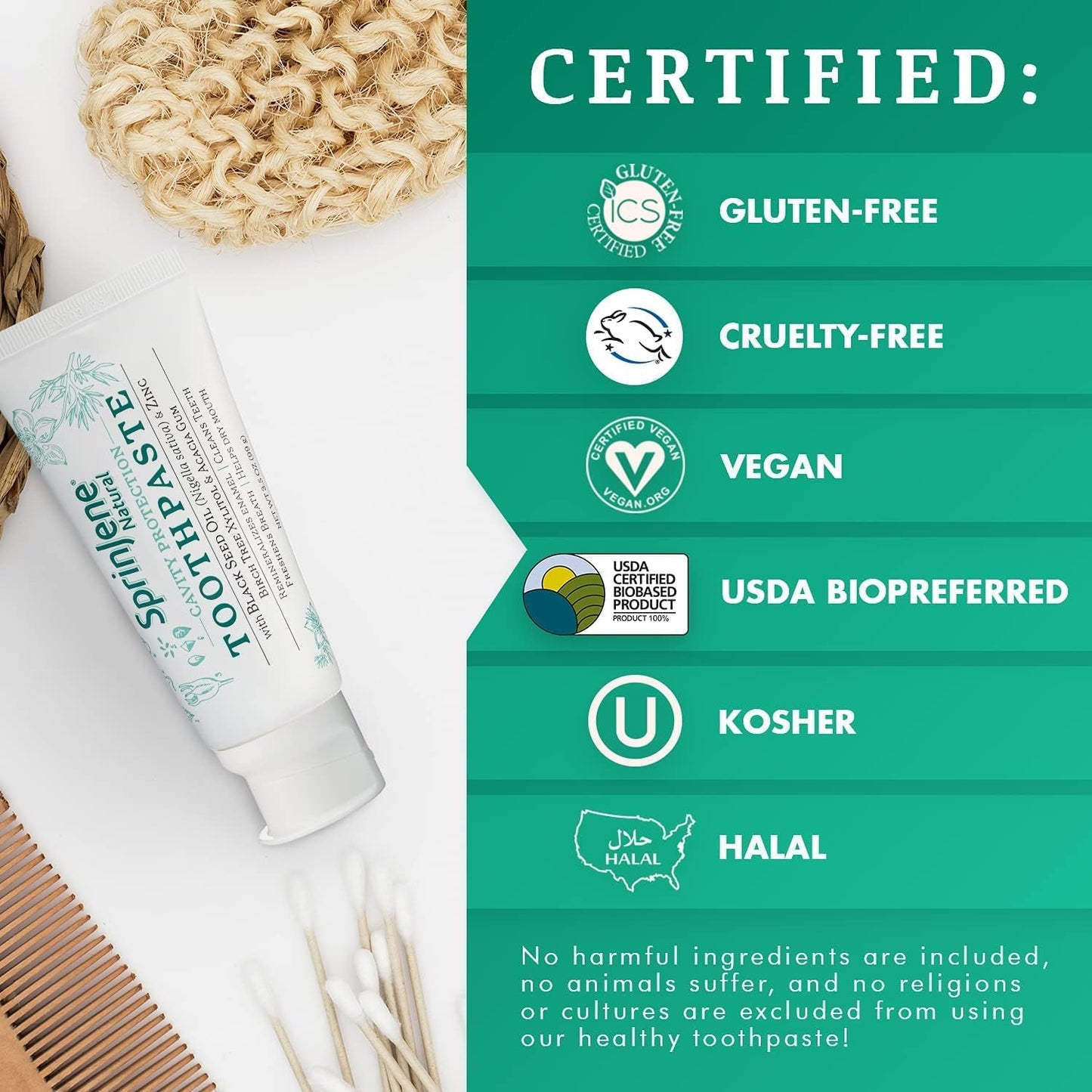 SprinJene Natural Toothpaste – Fluoride Free Clove & Mint Toothpaste for Healthy Gums & Fresh Breath – Gum Care with Patented Black Seed Oil & Zinc – Made in The USA (4 Pack)