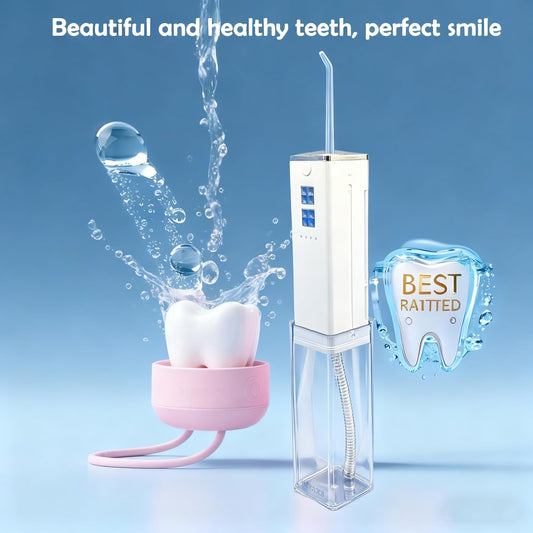 Water Flosser & Toothbrush Combo-Portable Dental Oral Irrigator, 4 Nozzles, 2 Brush Heads, Travel Case,IPX7 Waterproof.with Powerful Water Pump, Adjustable Water Pressure,1400 PPM. White