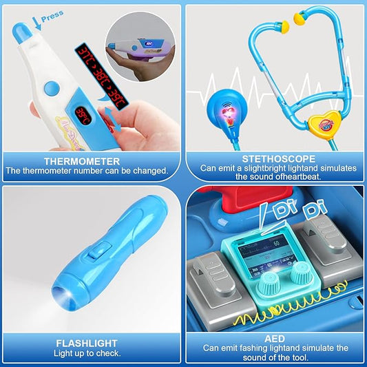 Doctor Kit for Toddlers 3-5 Fun Kids Doctor Play Set for 2 3 4 5 Year Old Girls Boys Dress Up Toys with Cart Costume and Stethoscope Dentist Vet Toddler Pretend Play Toys for Christmas Birthday Gifts