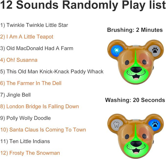 Musical Timer for Kids, Rechargeable Battery 2 Minute Toothbrush Timer and 20 Seconds Bathroom Hand Wash Timers with LED Color Light, 3 Volume Options Musical Timers for Children-Dog