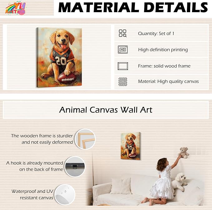 YOUHONG Animal Print Animal Wall Art Dog Poster with Inner Wooden Frame - Dog Pictures Lightweight & Easy to Hang, Sports Wall Art for Boys Bedroom & Living Room Decoration (12x15.7 Inches)