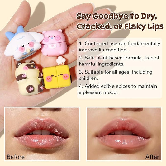 Cloud Comfort Lip Balm - 4 Tubes Fruit-flavored Moisture Lip Balms, Blueberry, Jasmine, Orange, and Peach Flavors, 3-in-1 Repairs Lip Damage Caused by Dryness, Makeup and UV Rays