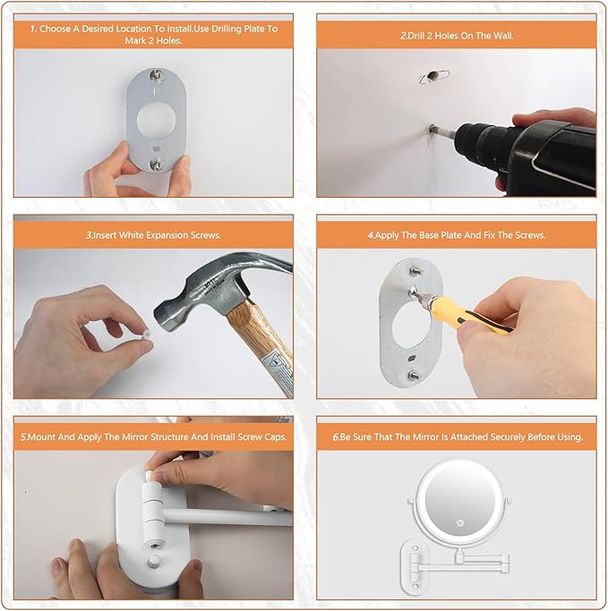 1X/30X Wall Mounted Makeup Mirror with Light, 8" Rechargeable Double-Sided Magnifying Mirror, Vanity Mirror Dimmable 3 Color Light, 360° Extension Rotation Foldable 14.5 Inch Arm, White