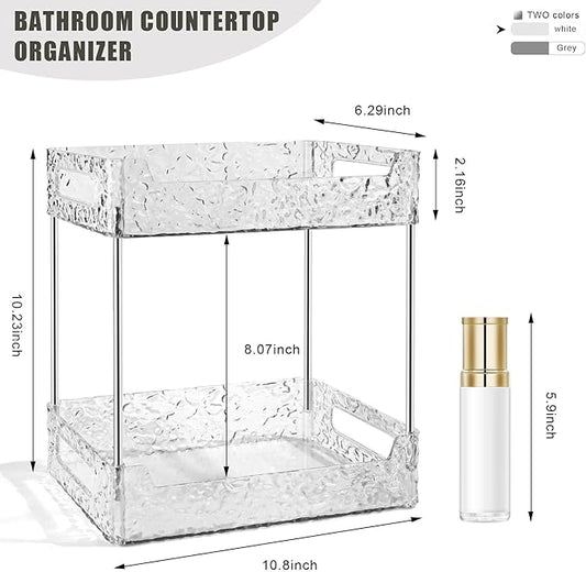 2-Tier Bathroom Counter Organizer Countertop Storage, Dresser Organizer Vanity Tray for Makeup, Perfume Organizer Cosmetics Skincare Shelf - Clear