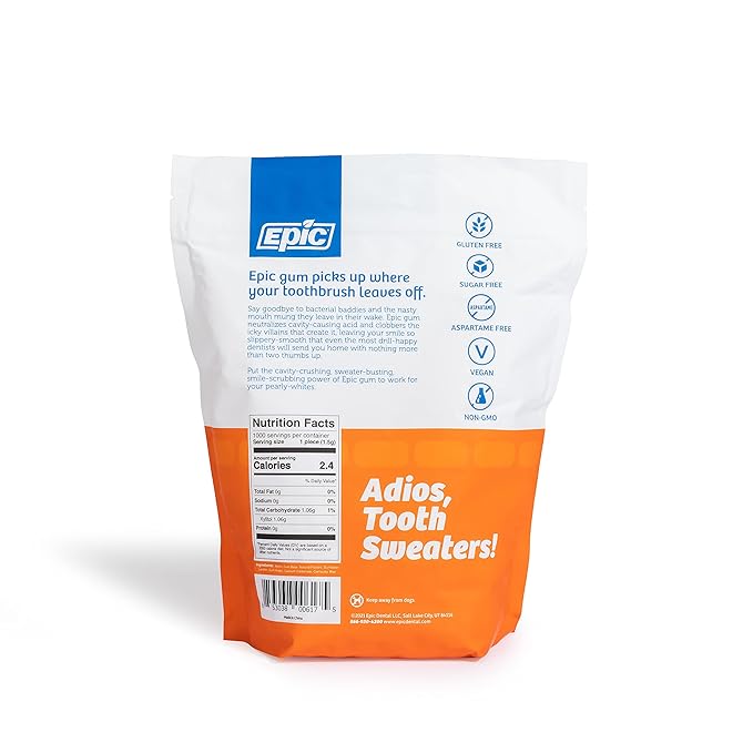 Epic 100% Xylitol Orange Mango Chewing Gum - Sugar Free, Aspartame Free Dental Gum - Supports Oral Health & Fresh Breath - 1000 Pieces