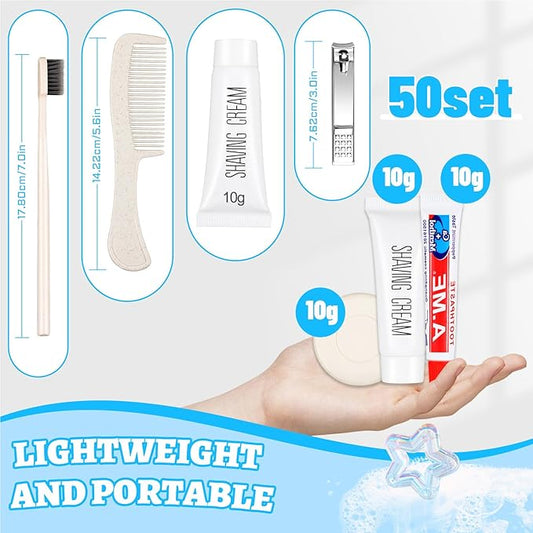 Panitay 50 Sets Disposable Travel Toiletry Kit Hotel Hygiene Kit Disposable Toothbrush Bulk Include Toothpaste Comb Soap for Travel Hotel Homeless Shelter Camping