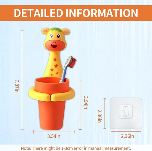 Kids Toothbrushes Holder Animal Tooth Cup Holder Wall Mounted Sucker Toothpaste Storage Set Cute Household Toothpaste Rack Mouthwash Cup Rack for Children,No Punching Shelf Bracket with Cup