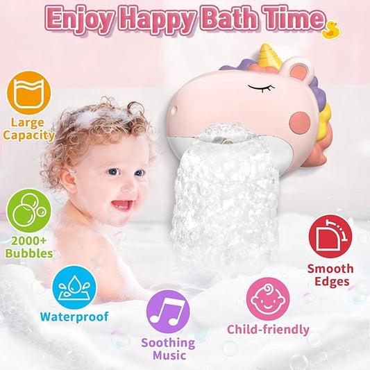 Baby Bath Toys, Unicorn Bath Bubble Machine Toddler Bath Toys for Kids Ages 1-3 4-8, Interactive Bathtub Shower Water Toys Bubble Maker with Music Christmas Birthday Gifts for Boys Girls