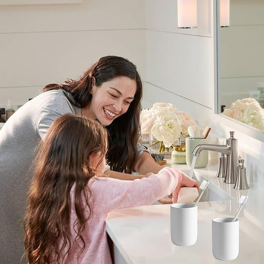 2Pcs Toothbrush Holders, Ceramic Toothbrush Holder Reusable Mouthwash Cup for Bathroom Counter Organizer, White, Holder