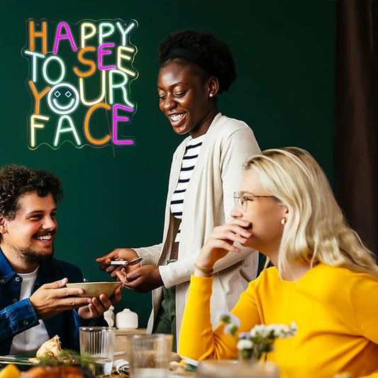 LED HAPPY TO SEE YOUR FACE Sign - Classroom Decor Inclusive Wall Decoration Welcome Gift Teacher Present for Primary Schools and Kindergartens - Birthday (14.2"12.6")
