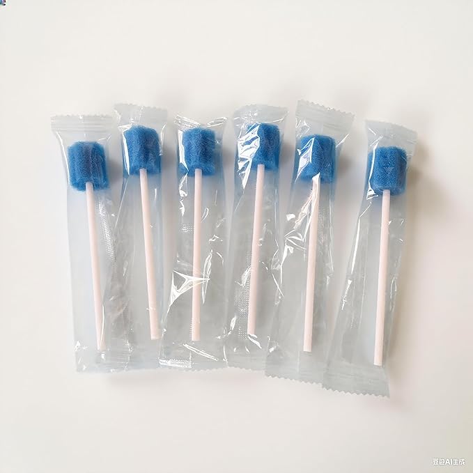 100Pcs Disposable Mouth Sponge Swabs Elderly Kids Adults Tooth Mouth Cleaning Individually Wrapped (Blue)