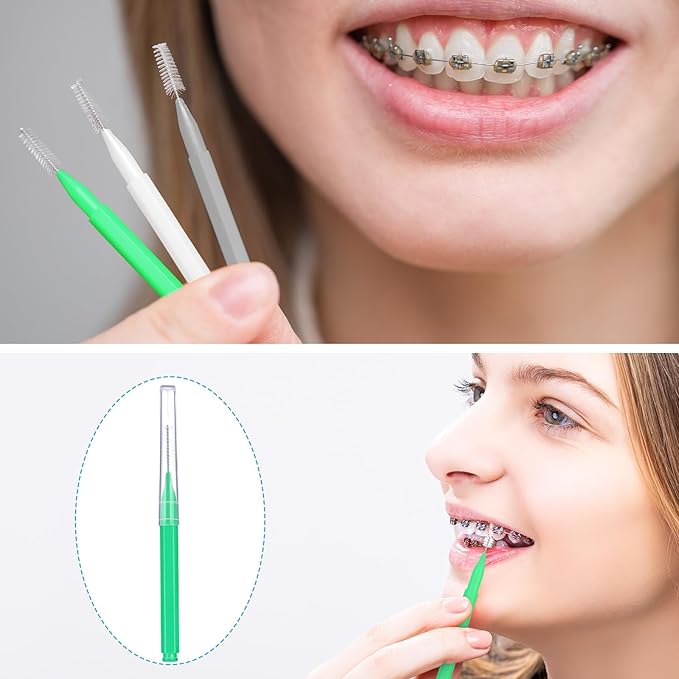 Patelai 100 Pieces Braces Brush for Cleaner Interdental Brush Toothpick Dental Tooth Flossing Head Oral Dental Hygiene Flosser Toothpick Cleaners Tooth Cleaning Tool(Assorted Colors,Multiple Sizes)