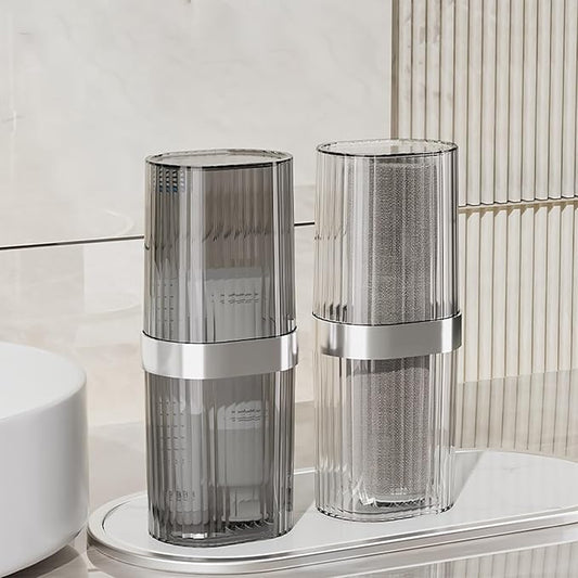 Travel Toothbrush Cup Case, Toothbrush Travel Container Portable Travel Toothbrush Holder Toothpaste Storage for School Camping Business Trip Bathroom (White,Grey)