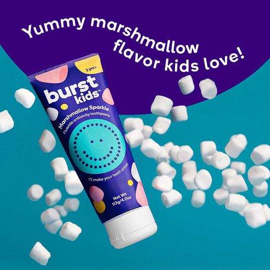 BURST Marshmallow Sparkle Kids Toothpaste with Fluoride (4oz/2 Pack) | Great Tasting | Flavored for Children & Toddlers | Anticavity | Dye Free & Vegan | Safe for Kids Ages 2+