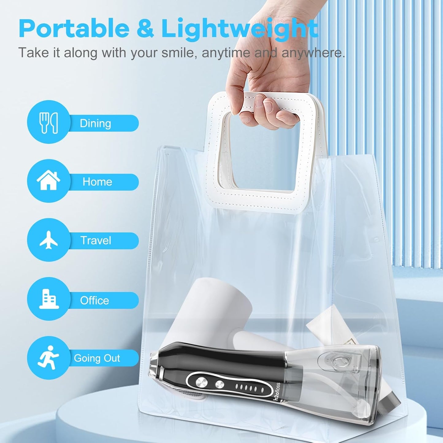 H2ofloss Water Dental Flosser Teeth Pick -Portable Oral Irrigator with 5 Modes, Rechargeable IPX7 Waterproof Orthodontic Teeth Cleaner Pick Cordless for Home Travel-300ml Water Tank