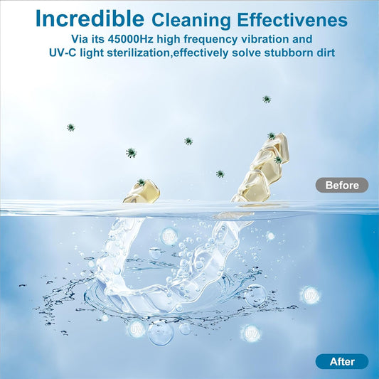 Retainer Cleaner Machine with UV,45kHz High Frequency,4 Upgraded Modes,UV Ultrasonic Retainer Cleaner,200ML Dental Cleaning Pod,for Retainers,Night Guards,Aligner,Braces etc.,Iceberg White