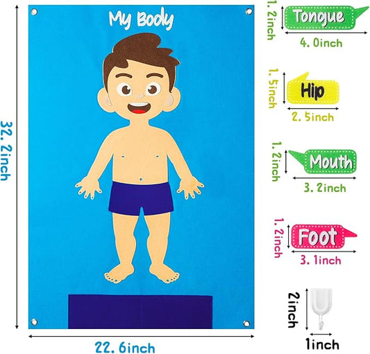 WATINC 35Pcs Body Parts Learning Felt Story Board Set Preschool Human Organ Educational Teaching Storytelling Early Learning Interactive Play Kit Wall Hanging Gift for Toddlers Kids 41 x 30 Inch