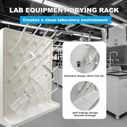 Lab Drying Rack 27 Pegs Laboratory Cabinets Glass Drying Racks Wall-Mount White Cleaning Frame for School Laboratory Utensils Hidden Installation