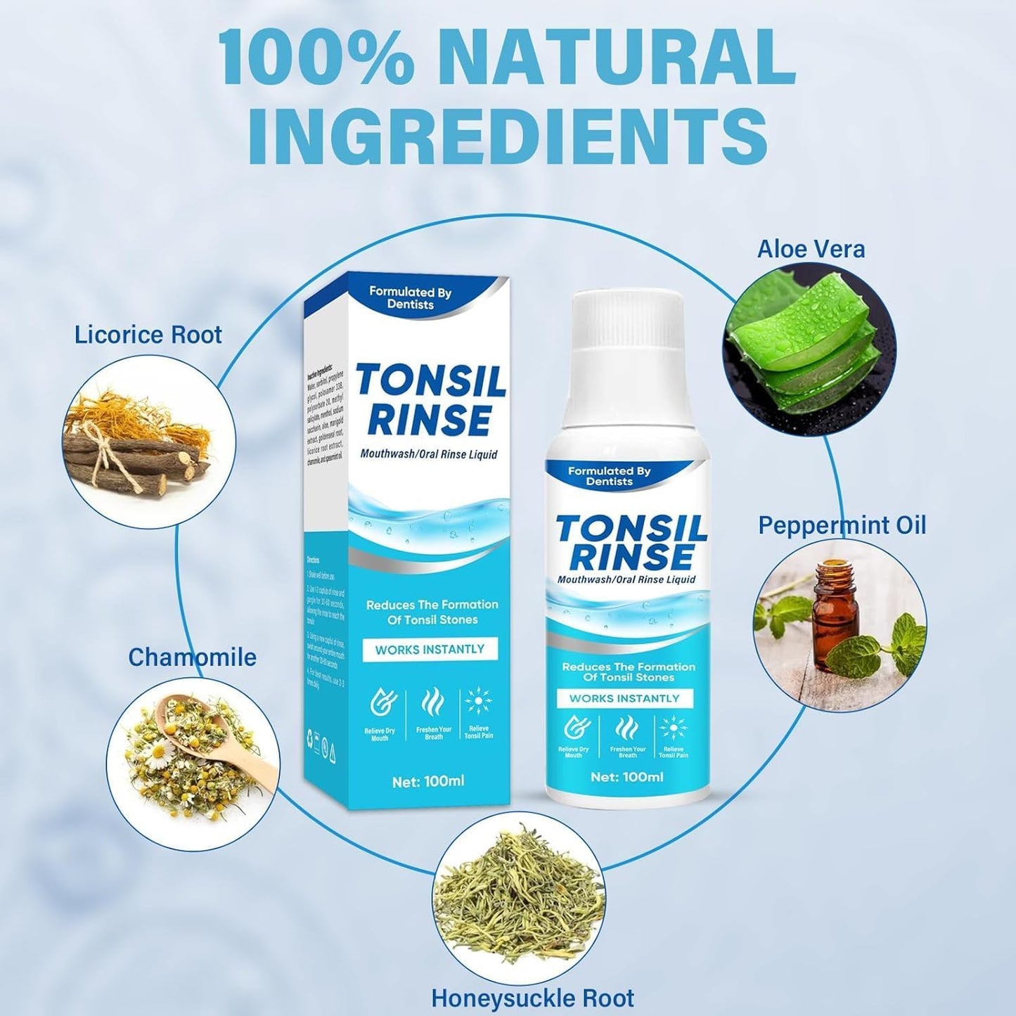 Tonsil Stone Mouthwash, Tonsil Stone Remover Oral Rinse Liquid Helps Soothe Tonsils, Eliminate Bad Breath, Mint Flavor Freshen Breath, Moisturize Mouth, 100ML