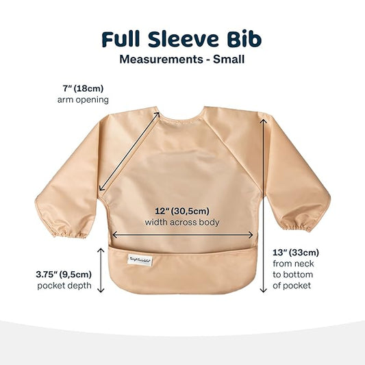Tiny Twinkle Long Sleeve Bib for Babies & Toddlers – 2 Pack Waterproof Smock Bibs for Eating – Machine Washable & Mess-Proof, Baby Feeding Essential & Shower Must-Have (Sand Cinnamon,6–24M)