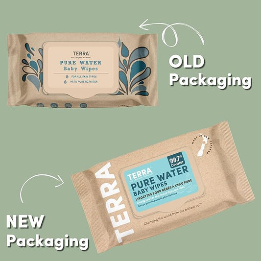 Terra Bamboo Water Baby Wipes: 99.7% Pure New Zealand Water, 100% Biodegradable Bamboo Fiber, 0% Plastic, Unscented Baby Wipes for Sensitive Skin, 12 Packs of 70 Wipes