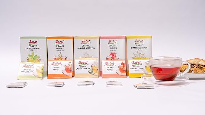 Sadaf Organic Moroccan Mint Tea - Mint Tea Bags - Ideal for Hot or Iced Tea - Organic Herbal Tea - Kosher - 18 Wrapped Tea Bags