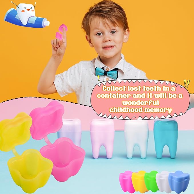 120 Pcs Colorful Tooth Savers Plastic Tooth Holders Small Tooth Treasure Chest Tooth Box for Boys and Girls Lost Teeth Dentist Office Giveaways Theme Party Favor, 5 Colors