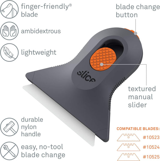 Slice 10594-CS Small Scraper, Ceramic Blade, Lasts 11x Longer Than Metal, Finger Friendly, Never Rusts, No Strain on Thumb or Hand, Blade Locks in Position, Compact Size, Left or Right Hand, 12 Pack