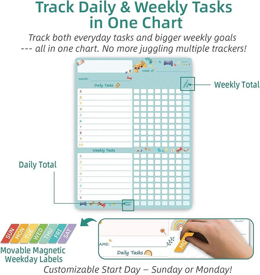 Magnetic Responsibilty Reward Chart for Kids - Magnetic Reward Jar with Stars Included - Ideal for Home Chore Tasks&Reward System
