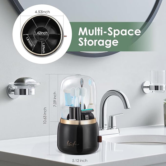 Toothbrush Holders for Bathrooms,Rotating 7-Slot with Cover and Draining Water,Kids Electric Toothbrush Holder and Toothpaste Stand Storage for Bathroom Accessories Counter Organizer Vanity