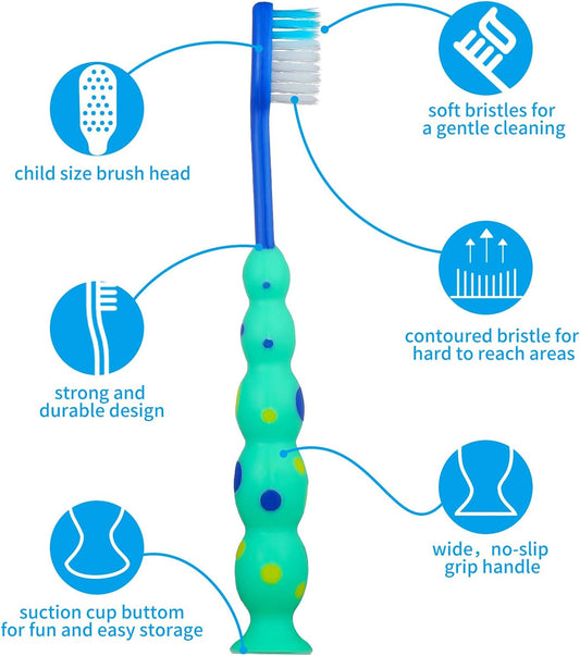 12-Piece Toddler Toothbrush Pack - Kids Toothbrushes with Covers, Suction Cup, Soft Bristles, Animal Design for Sensitive Teeth