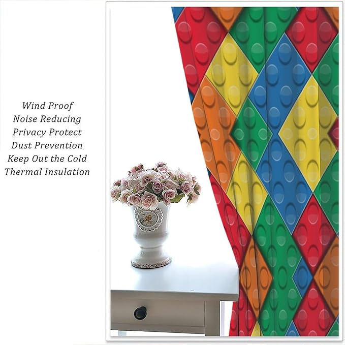 Kids Building Blocks Toy Curtains Boy Girl Room Printed Curtains Abstract Colorful Bricks Children's Nursery Curtains 42x45 Inches 2 Panels(Decor Curtains