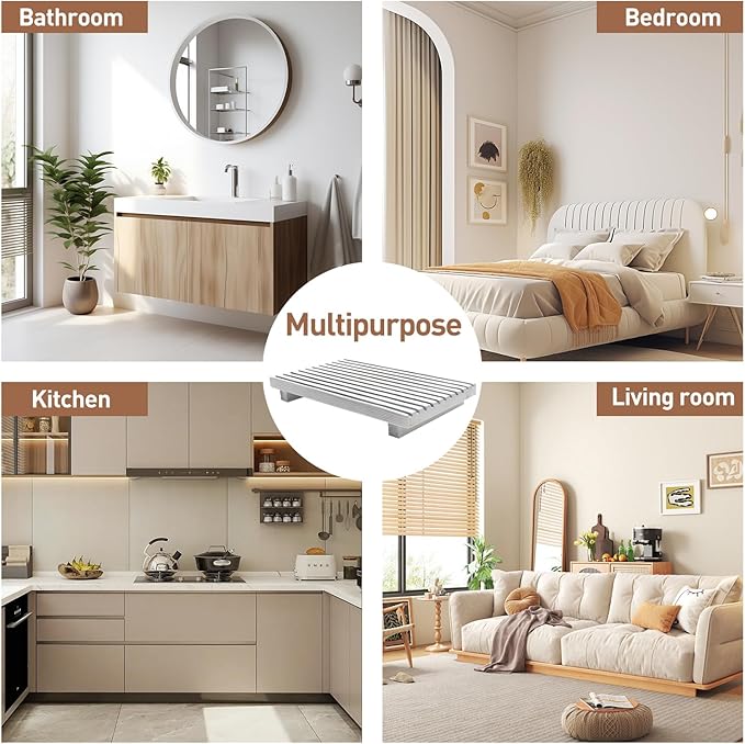 Rustic Bathroom Counter Tray Wood Display Pedesta Stand White Kitchen Countertop Trays Decorative Wooden Riser Dish Soap Dispenser Holder for Bathroom Sink Accessories Kitchen Decor Vanity Tray