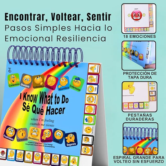 Thought-Spot I Know What to Do Flipbook (Sp/Eng) | Emotions Wheel & Feelings Chart | Emotional Regulation Tool Home, Class, or Calm Down Corner | Helps Kids Learn Coping Skills | Autism Must-Have