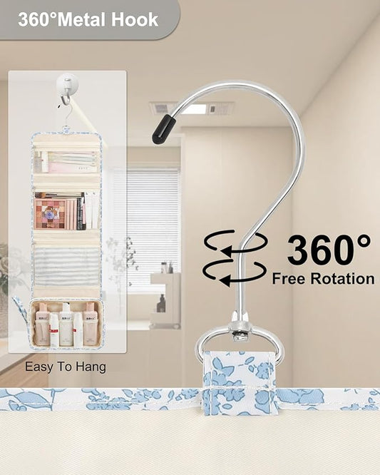 Hanging Toiletry Bag, Travel Toiletries Bag with Hanging Hook, Water Resistant Makeup Cosmetic Organizer for Full Sized Container, Shampoo, Portable Wash Bag for Travel Size Essentials - Blue Flower