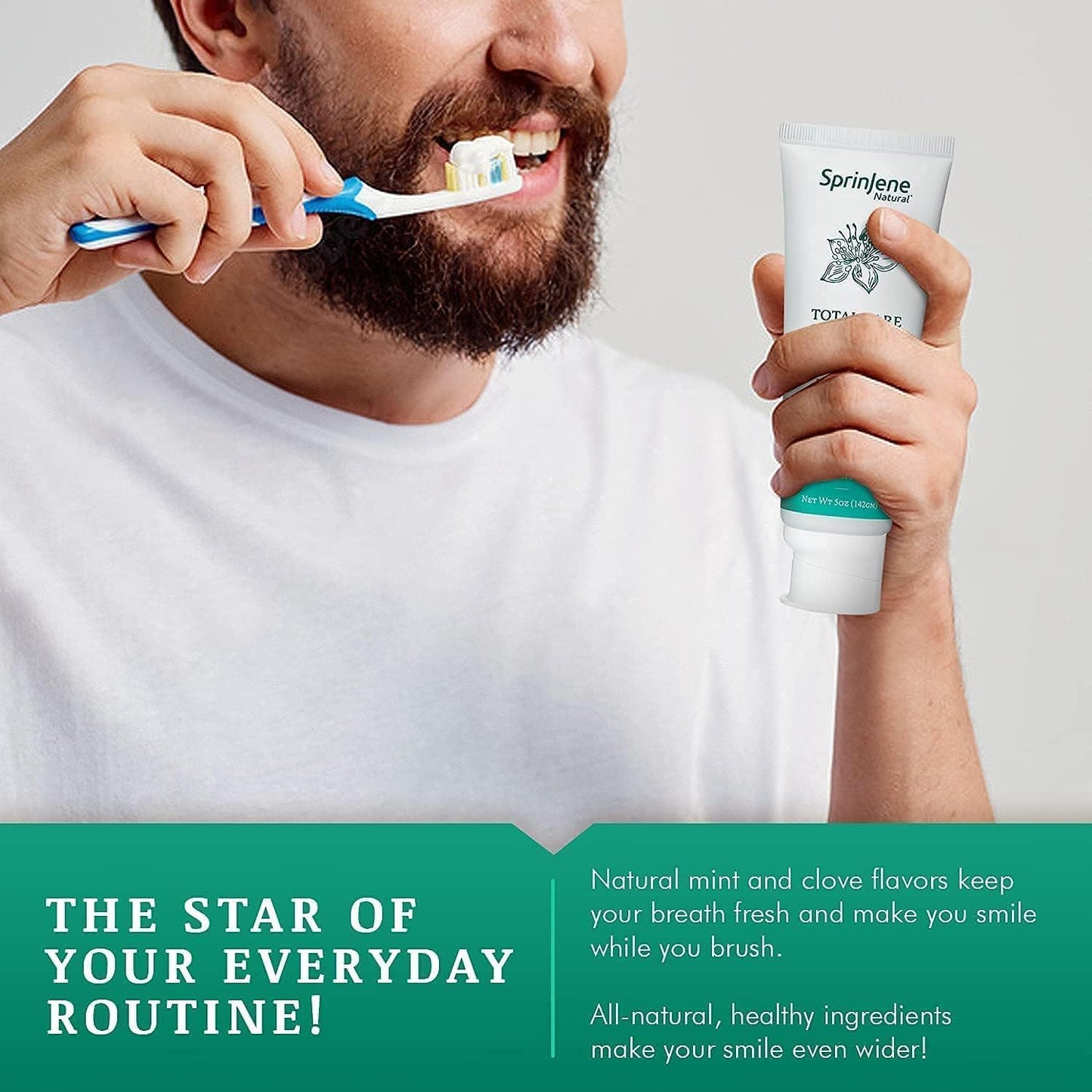 SprinJene Natural Total Care Fluoride Free Toothpaste – Patented Formula with Black Seed Oil & Zinc – Dry Mouth Toothpaste for Fresh Breath & Strong Teeth – Made in The USA (2 Pack)