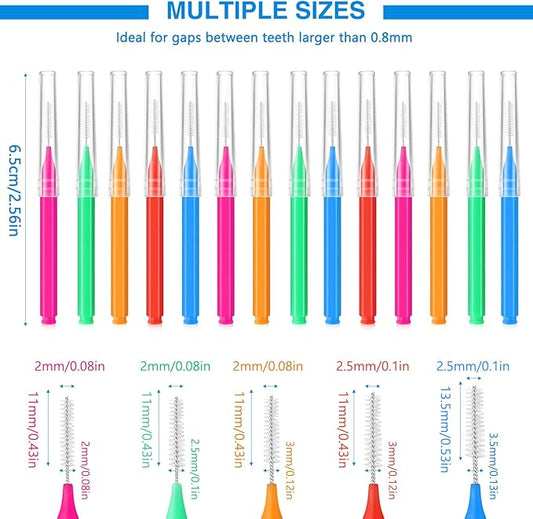 200 Pcs Interdental Brushes Braces Brush for Cleaner Disposable Dental Floss Picks Braces Flossers Dental Brush Soft Dental Tooth Flossing Head for Teeth Cleaning Tool, 5 Colors, 5 Sizes