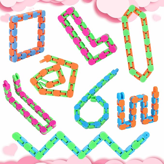 8Pcs 24Links Fidgets Wacky Tracks Fidget Toys for Kids Classroom Students Gifts School Stocking Stuffers Plastic Sensory Autism Snap Fidget Click Snake Toys for Adults Travel Stress Relief 11inch