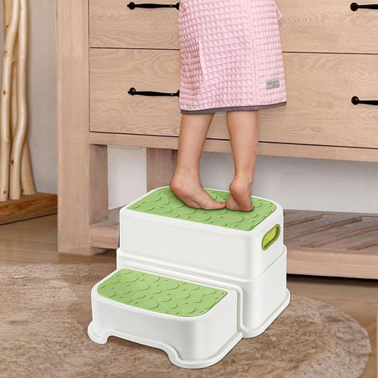 WELSPO 2 Step Stool for Kids, Toddler Step Stool for Bathroom, Kitchen, Bedroom, Living Room, Non-Slip Toddlers Toilet Potty Stool with Handles Baby Child Kid Plastic Poop Stools(Green)