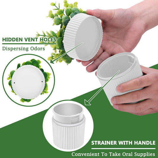 Denture Bath, Invisible Denture Case Designed As Artificial Eucalyptus Potted Plants, Denture Cup With Strainer For Retainer, Mouth Guard & Dentures, Perfect For Home Decoration…