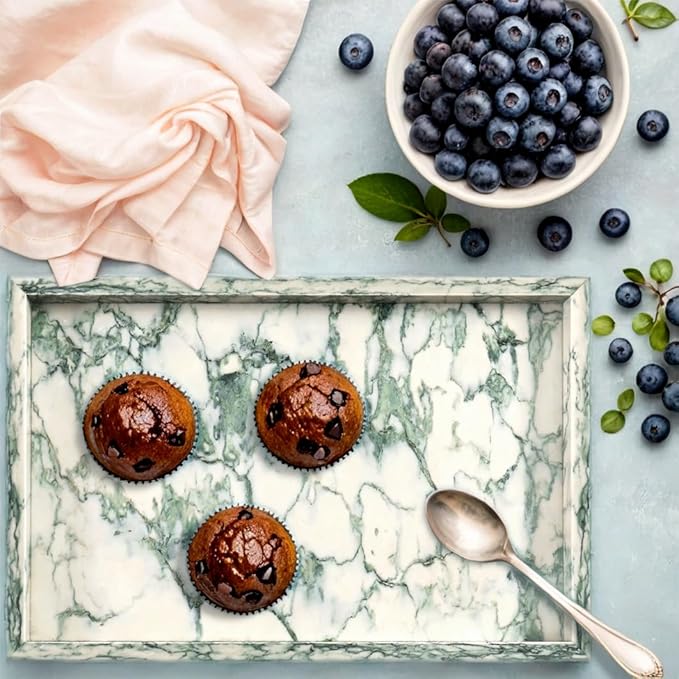 Yew & Tulip Natural Marble Vanity Tray, Nature Marble with Green Textures Serving Tray for Bathroom, Kitchen, Vanity, Home Decor, Wedding etc. (12" x 8" x 1.2")