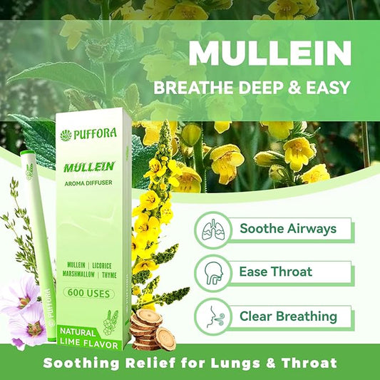 Herbal Diffuser Pen, Supports Lung Rest & Wellness, Breathing and Oral Air Freshening, Plant Based-Mullein, Licorice Root, Marshmallow Root, Thyme Leaf, Mint Oil, Natural Alternative - 600 Uses