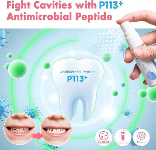 Mouth Spray for Kids Toddler Toothpaste Helper Fluoride Free Baby Toothpaste Cavity Protection Oral Care with Natural P113+ Antibacterial Peptide for Newborns to Age 6 (Original&Grape)