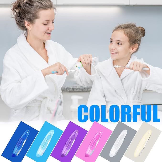 Nuogo 100 Pack Travel Folding Toothbrushes Bulk Portable Pocket Toothbrush Travel Accessories in 6 Colors for Kids Adult Camping Hiking