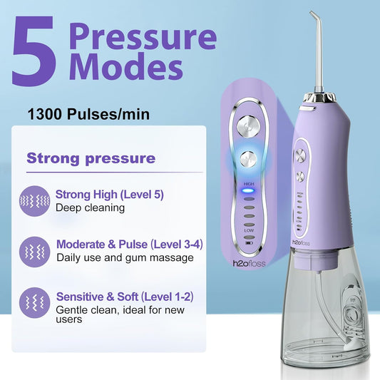 Water Dental Flosser Teeth Pick, H2ofloss Cordless Portable Oral Irrigator 300ML Rechargeable Travel Irrigation Cleaner IPX7 Waterproof WaterFlosser for Home Travel Lavender