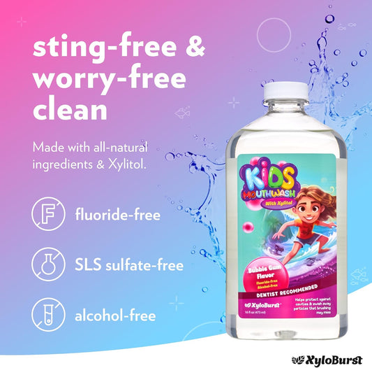 Xyloburst Oral Rinse Kids Mouthwash - Natural Xylitol Mouthwash, Fluoride Free Mouth Rinse with Aloe Vera, Alcohol Free, 16 fl oz