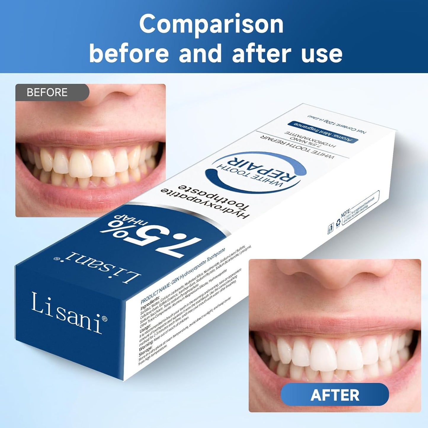 Set 2-Pack Hydroxyapatite Toothpaste for Teeth Remineralization, Enamel Repair, Sensitivity Relief & Whitening Fluoride-Free, Deep Cleaning Care, Fresh Breath