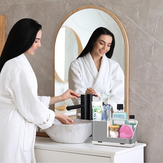 Toothbrush Holders for Bathroom Countertop Organizer, Brushed Nickel Tooth Brush Holder, Kids Electric Toothbrush and Toothpaste Holder with Drainage (Brushed Silver)